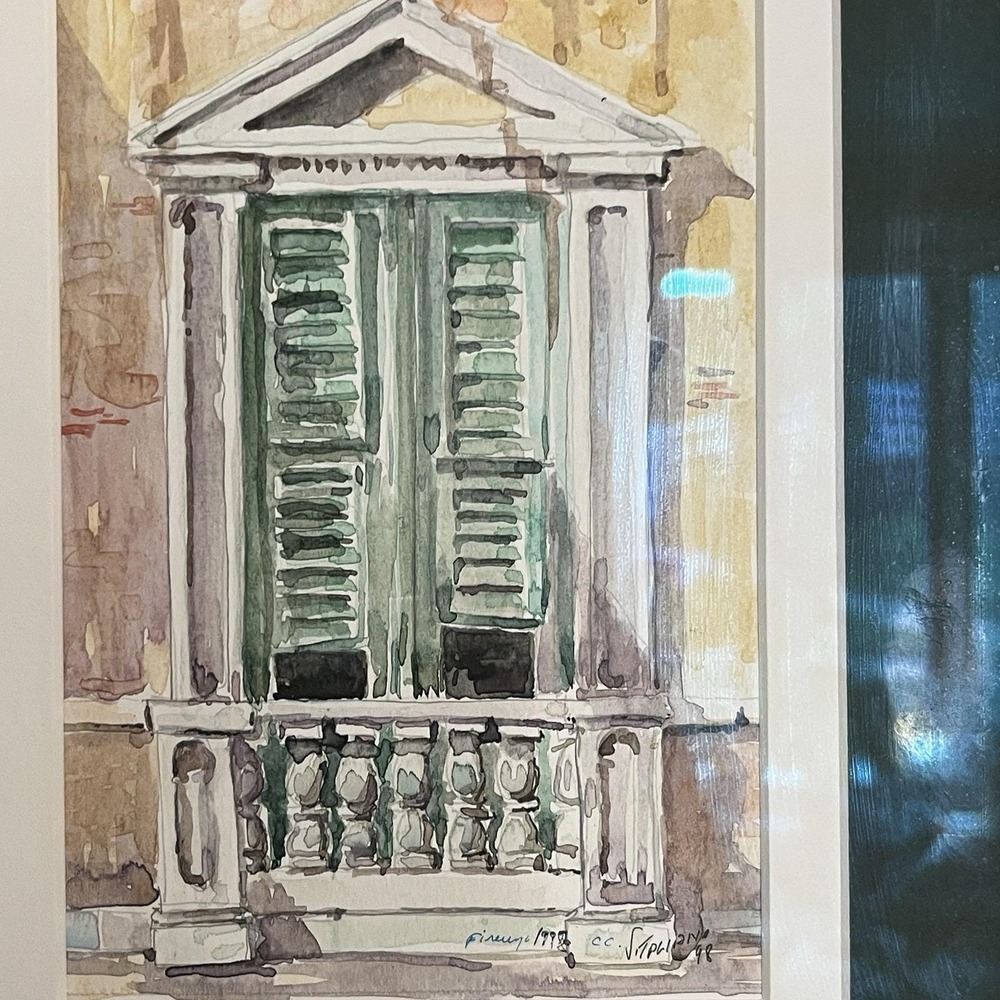 Watercolor‎ Florence 1998 Villa Door Signed By Artist See Signature Beige Green - Picture 5 of 16